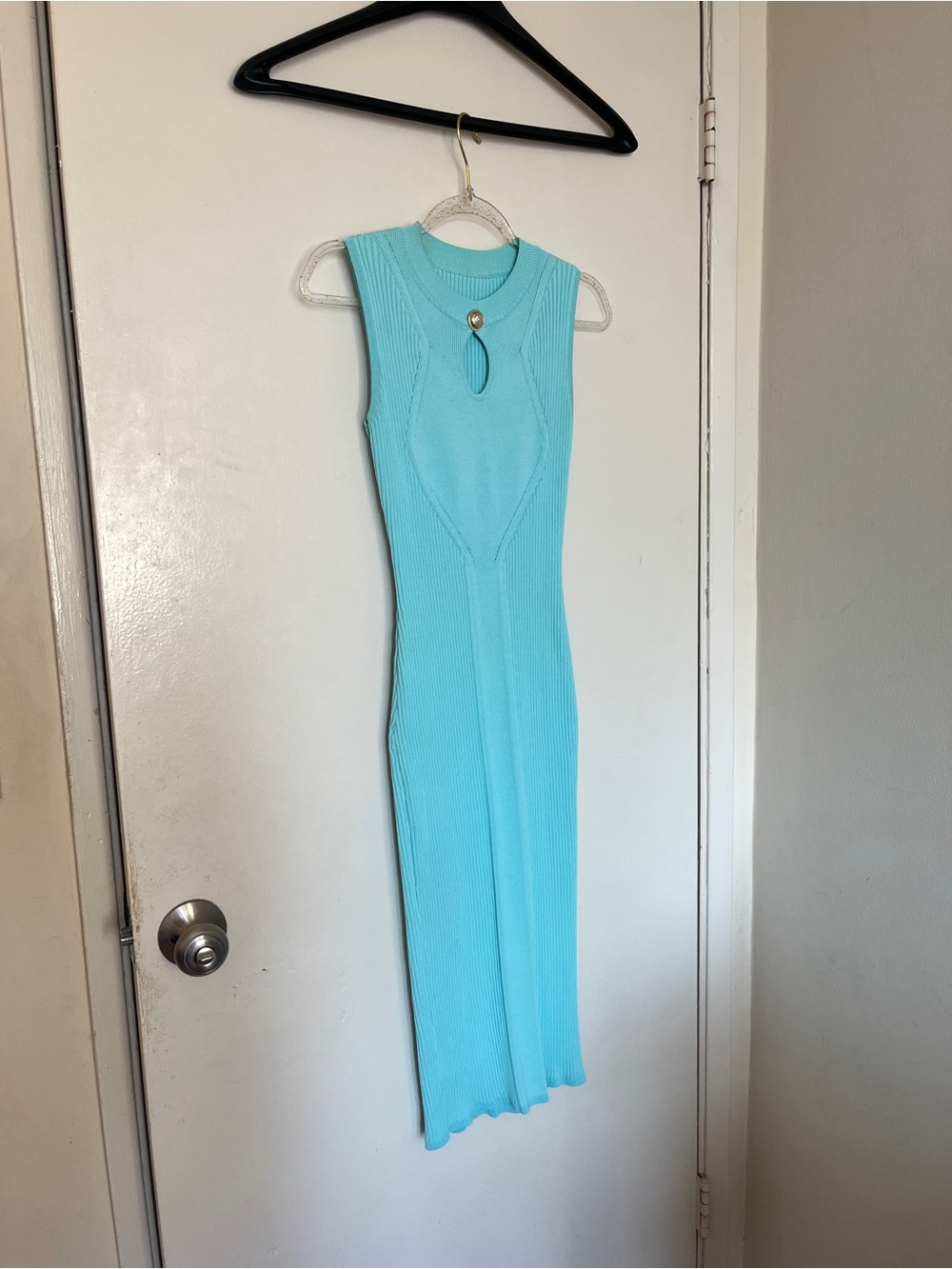 Sleeveless Rib-Knit Aqua Midi Dress